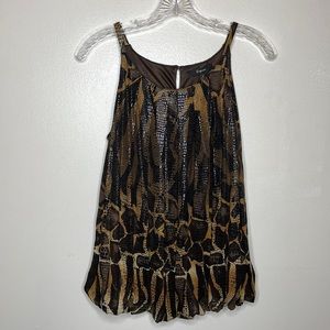 EXPRESS Tank Blouse Brown & Gold Pleated Bubble Hem Snakeskin Print NWT Small